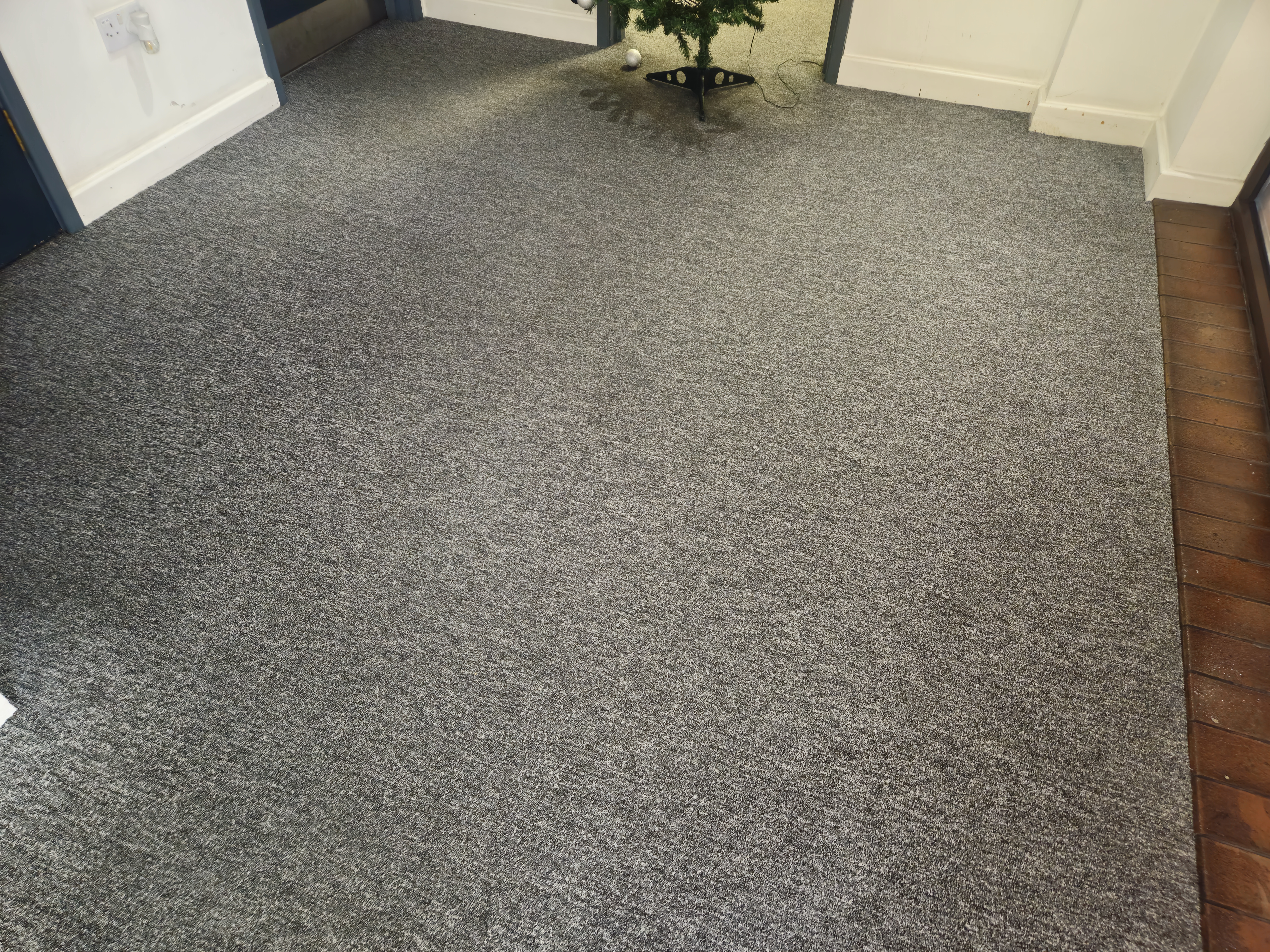 Commercial traffic lane after low-moisture cleaning